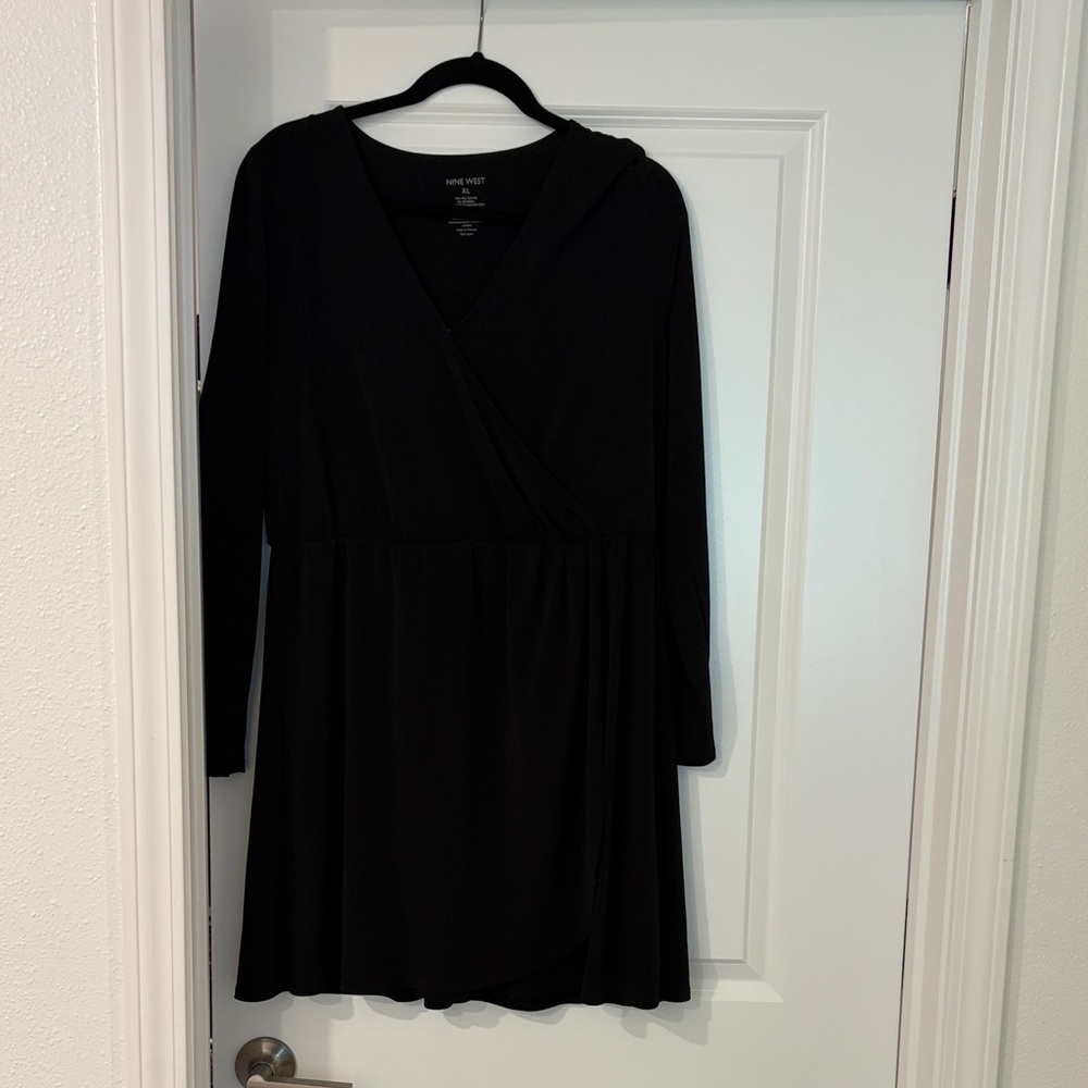 Nine West Black Long Sleeve V-Neck Wrap Dress